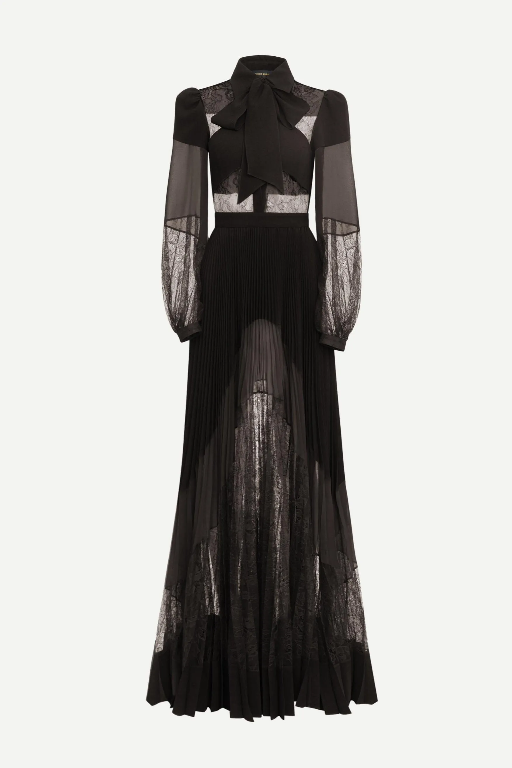 simona lace splice Pleated maxi Dress in black Gloria Lanvin