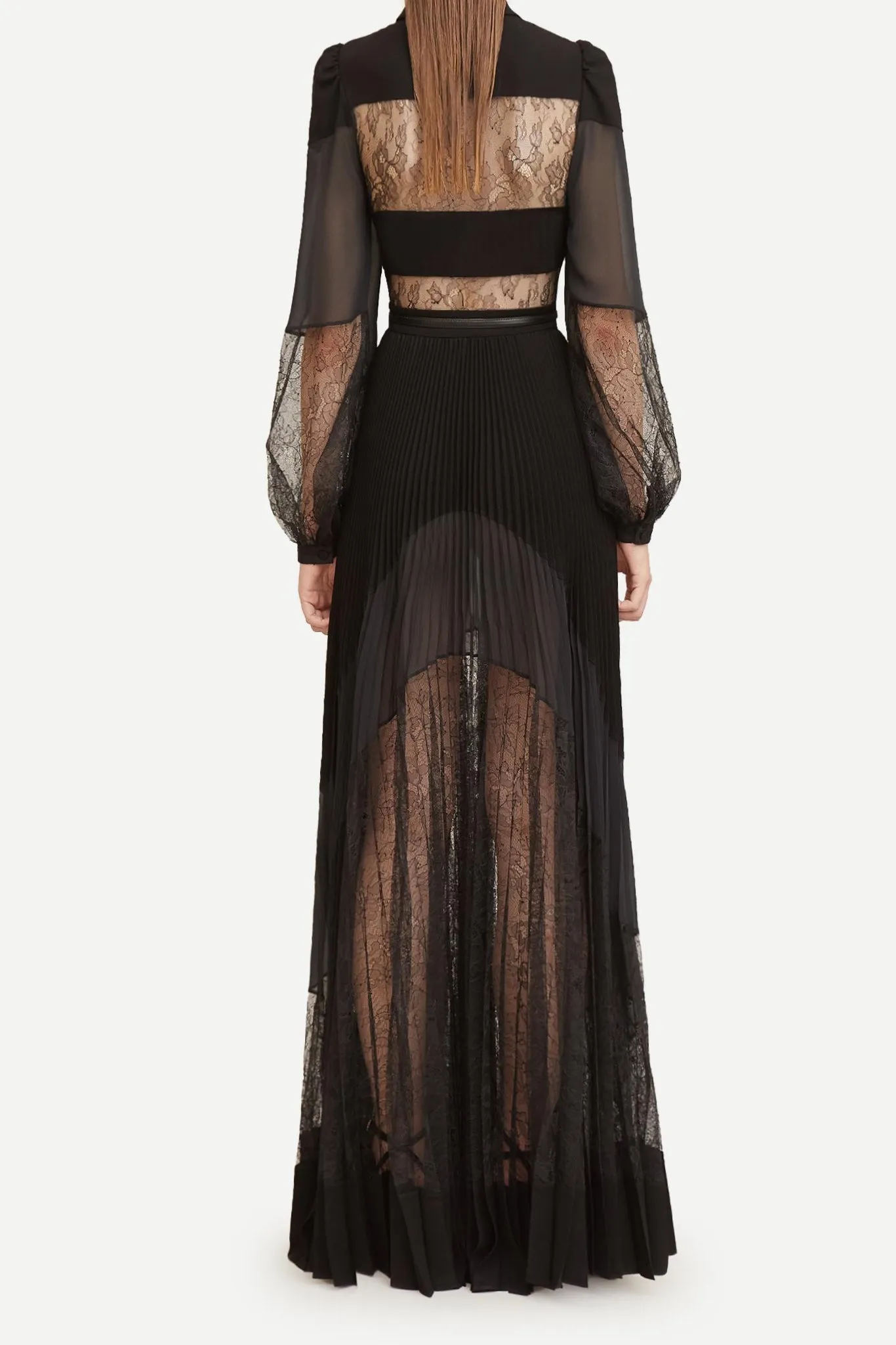 simona lace splice Pleated maxi Dress in black Gloria Lanvin