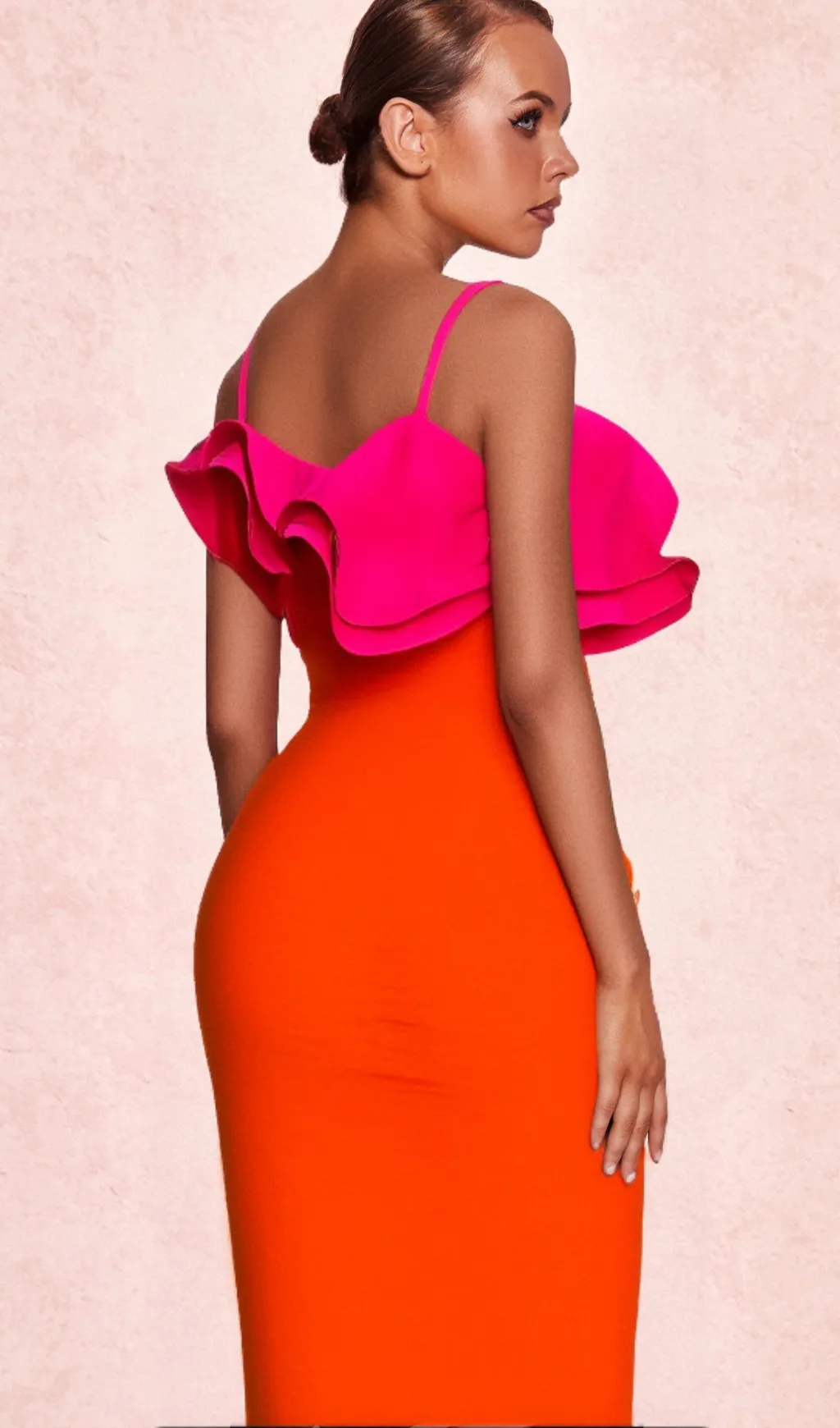 SIMONA ORANGE RUFFLE STRAP BANDAGE MAXI DRESS Gloria Lanvin