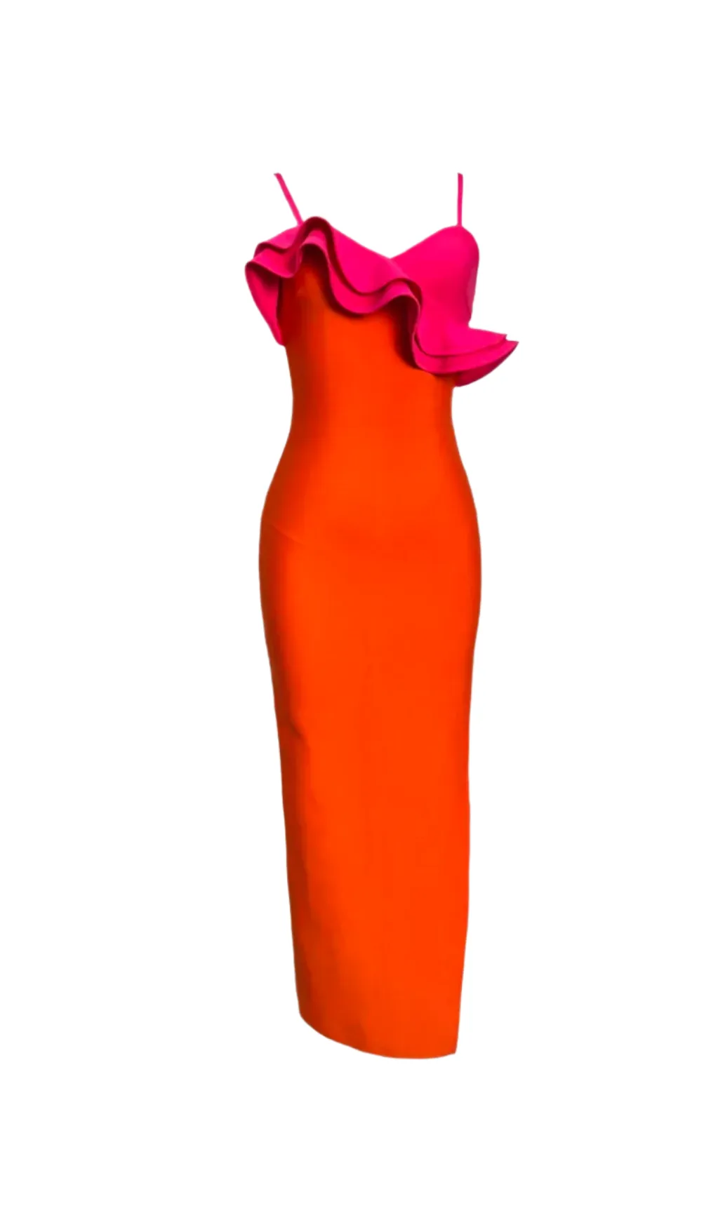 SIMONA ORANGE RUFFLE STRAP BANDAGE MAXI DRESS Gloria Lanvin