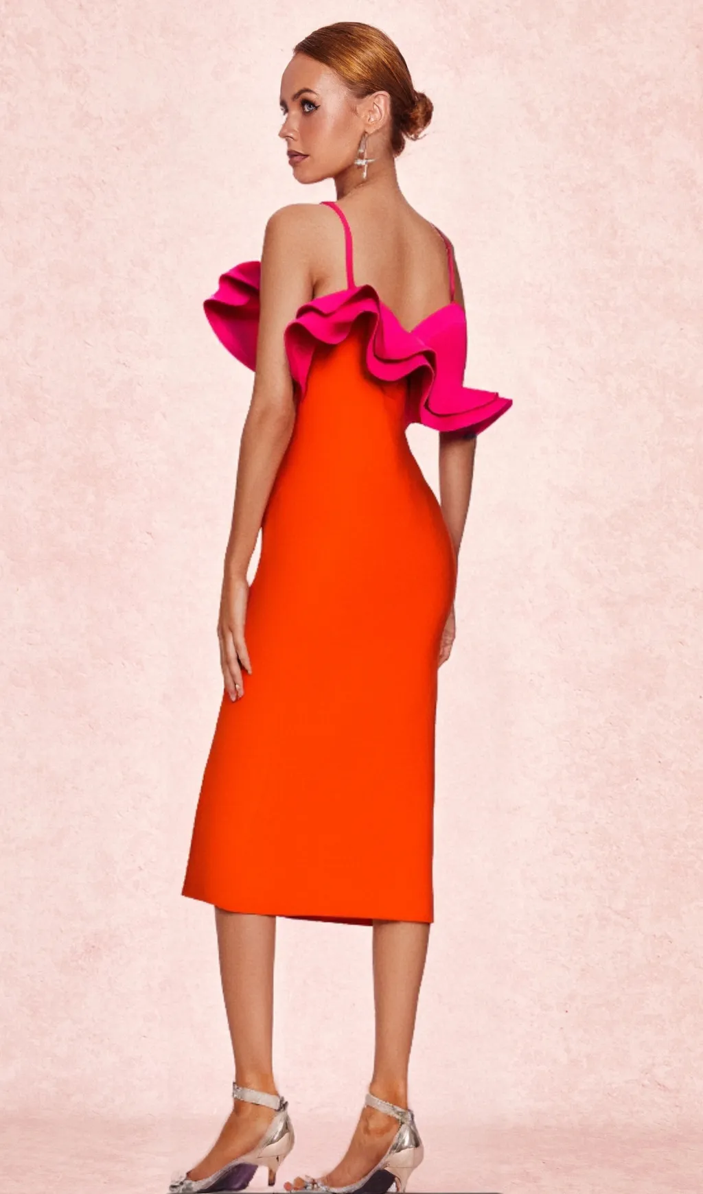 SIMONA ORANGE RUFFLE STRAP BANDAGE MAXI DRESS Gloria Lanvin