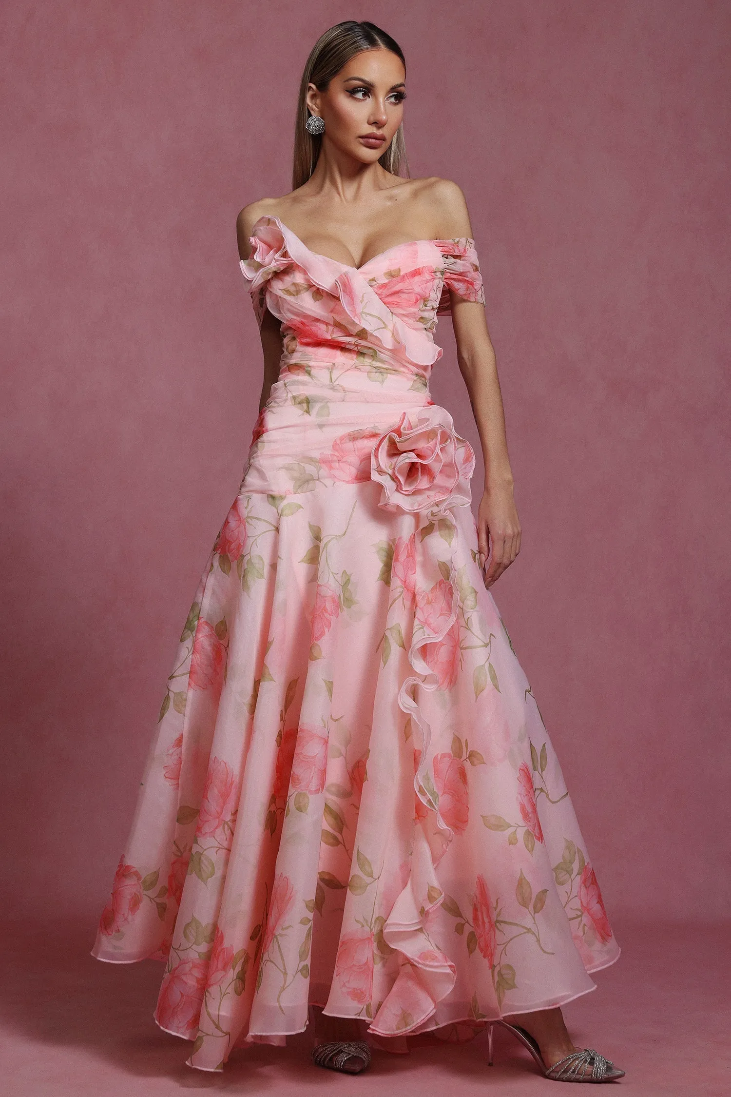 simona Sleeveless Flowers Flounce Maxi Dress Gloria Lanvin