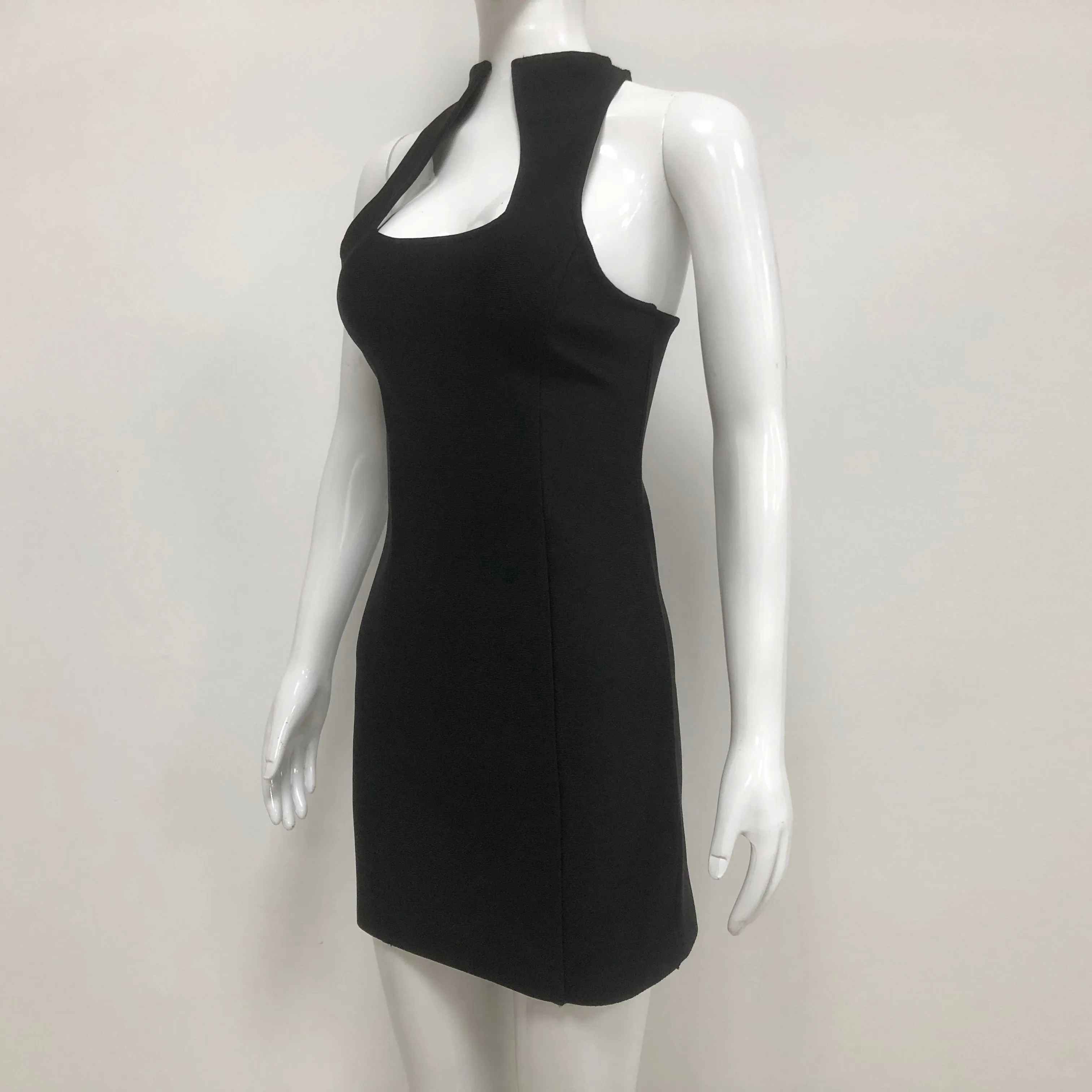 Sleeveless collarless bandage mini dress in black Gloria Lanvin