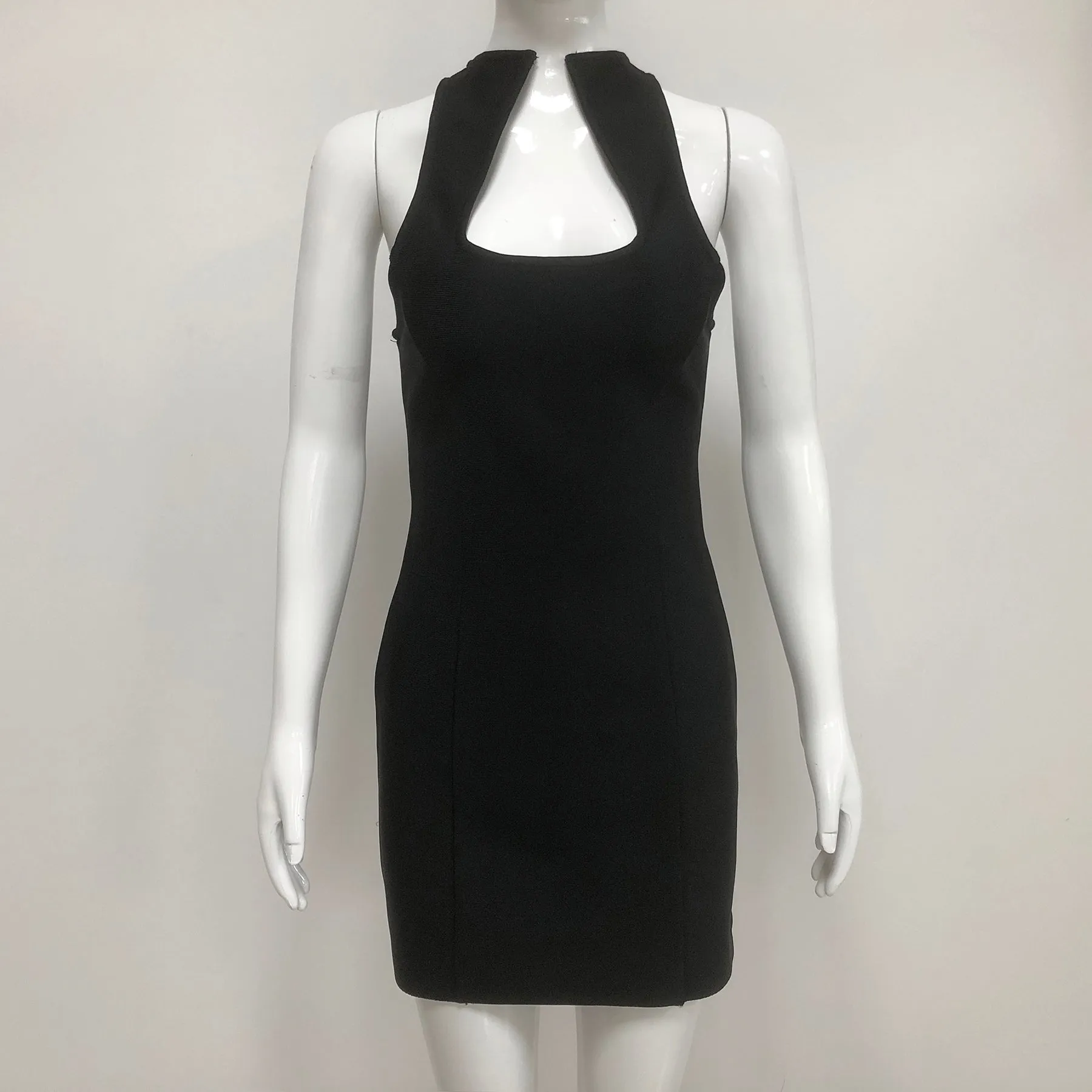 Sleeveless collarless bandage mini dress in black Gloria Lanvin