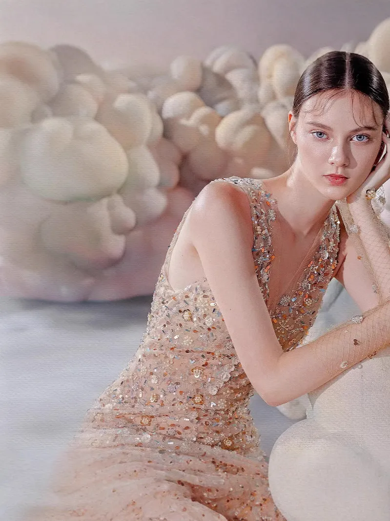 sleeveless flower Embroidery midi dress in beige Gloria Lanvin