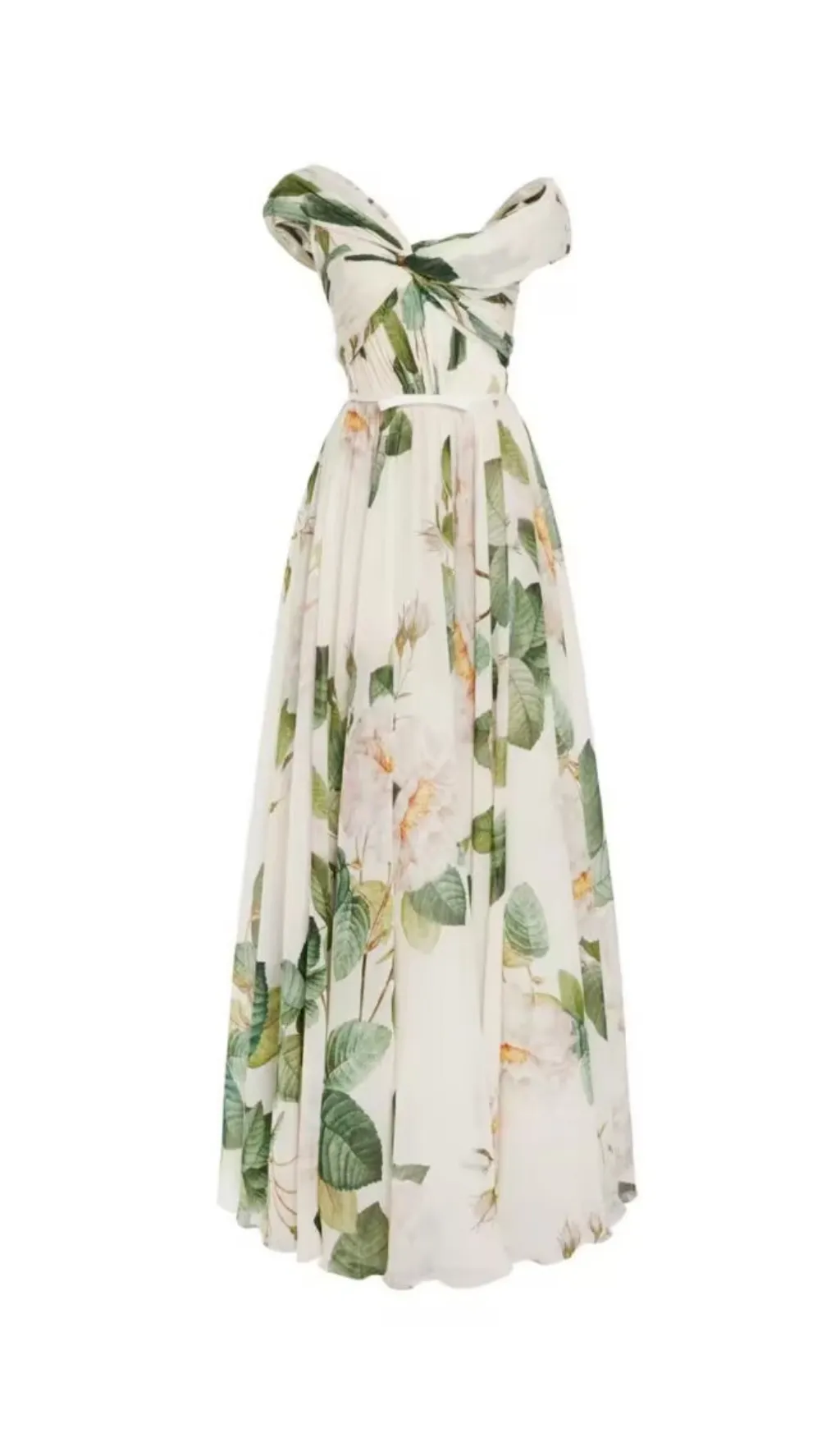 SLEEVELESS GREEN PRINTED BATEAU NECKLINE OFF-SHOULDER TUBE TOP MAXI DRESS Gloria Lanvin