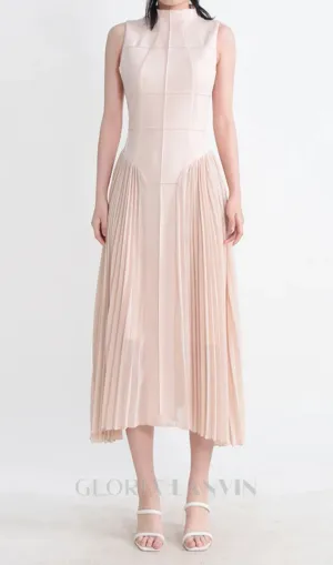 SLEEVELESS KNIT MIDI DRESS WITH PLIES IN APRICOT Gloria Lanvin