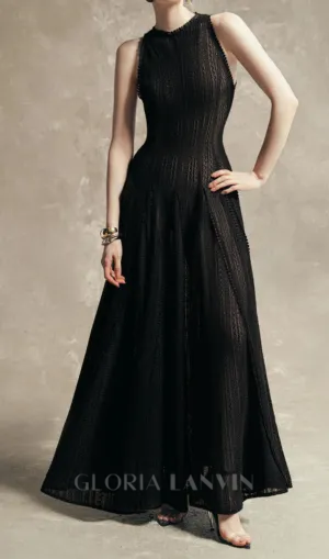 sleeveless lace crochet maxi dress in black Gloria Lanvin