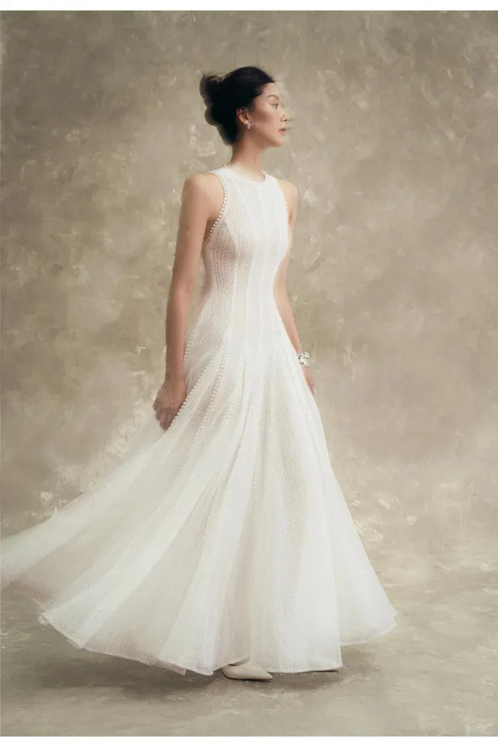sleeveless lace crochet maxi dress in white Gloria Lanvin