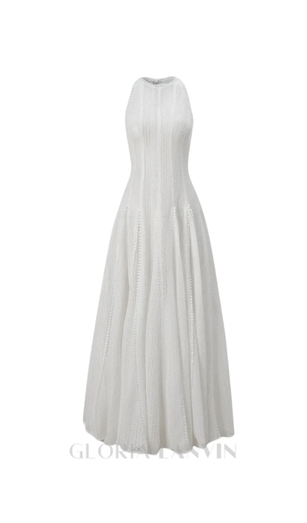 sleeveless lace crochet maxi dress in white Gloria Lanvin