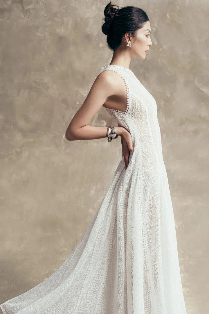sleeveless lace crochet maxi dress in white Gloria Lanvin