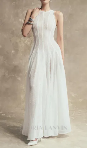 sleeveless lace crochet maxi dress in white Gloria Lanvin