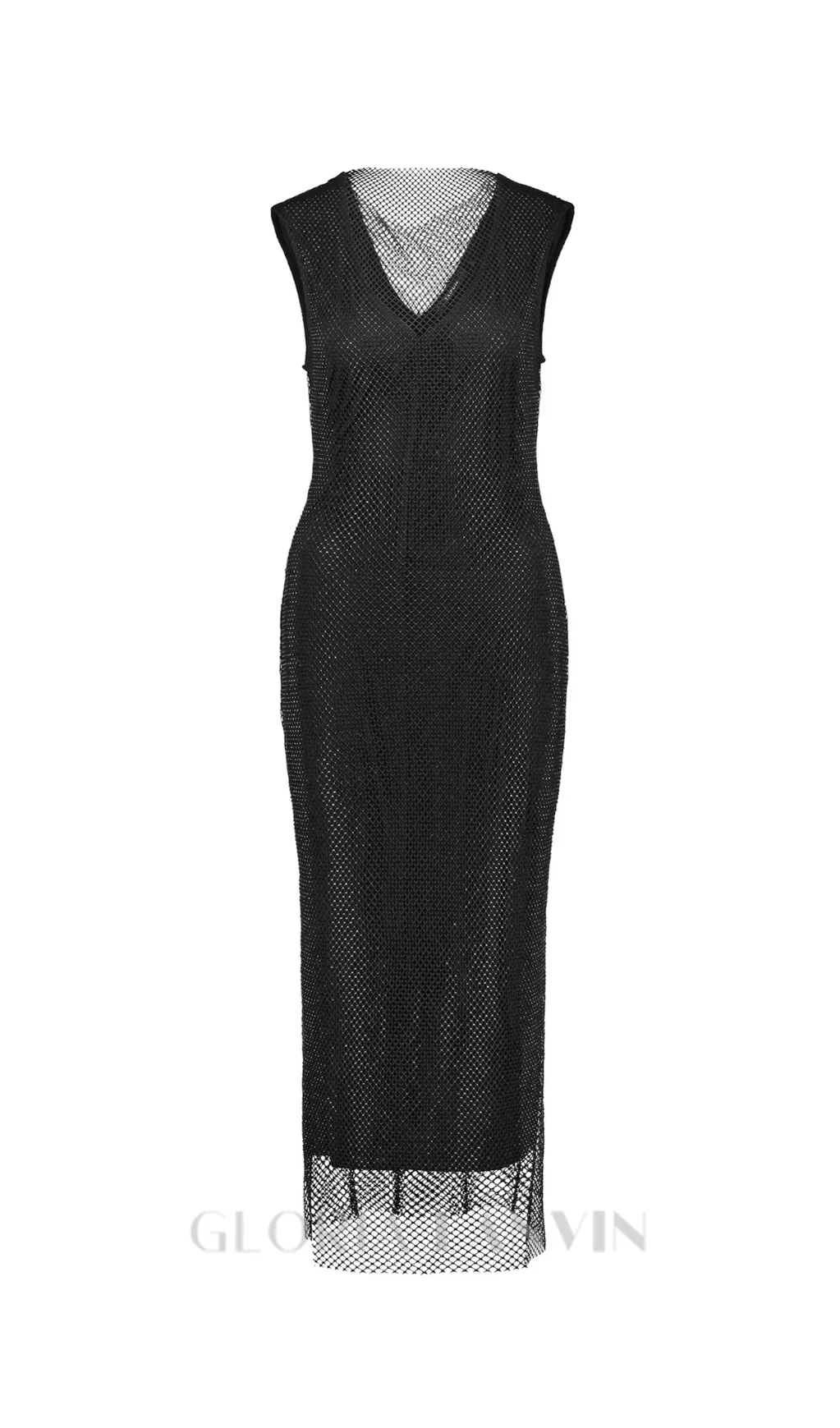 sleeveless mesh shift midi dress in black Gloria Lanvin