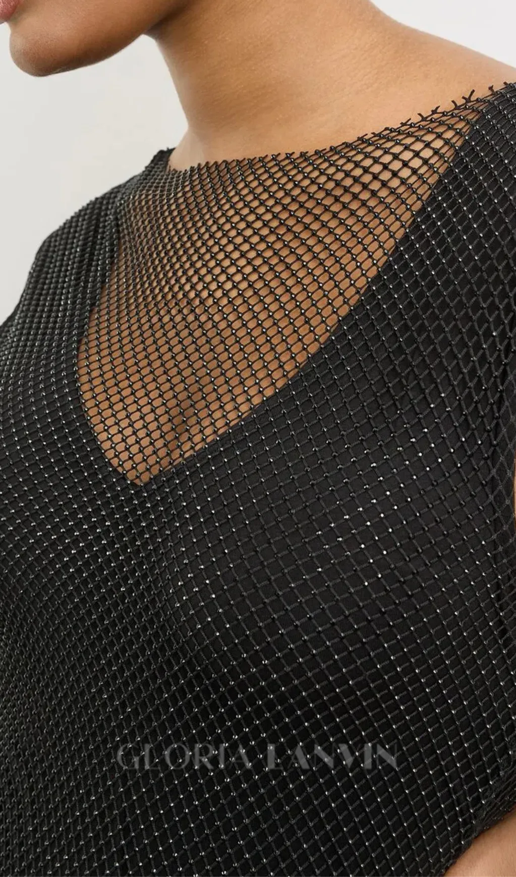 sleeveless mesh shift midi dress in black Gloria Lanvin