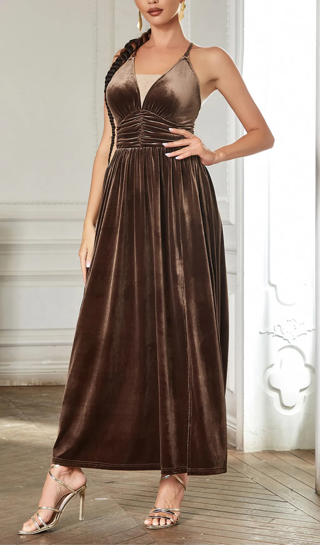 SLEEVELESS OPEN BACK BRAIDED ROPE CROSS DESIGN SUSPENDER MAXI DRESS Gloria Lanvin