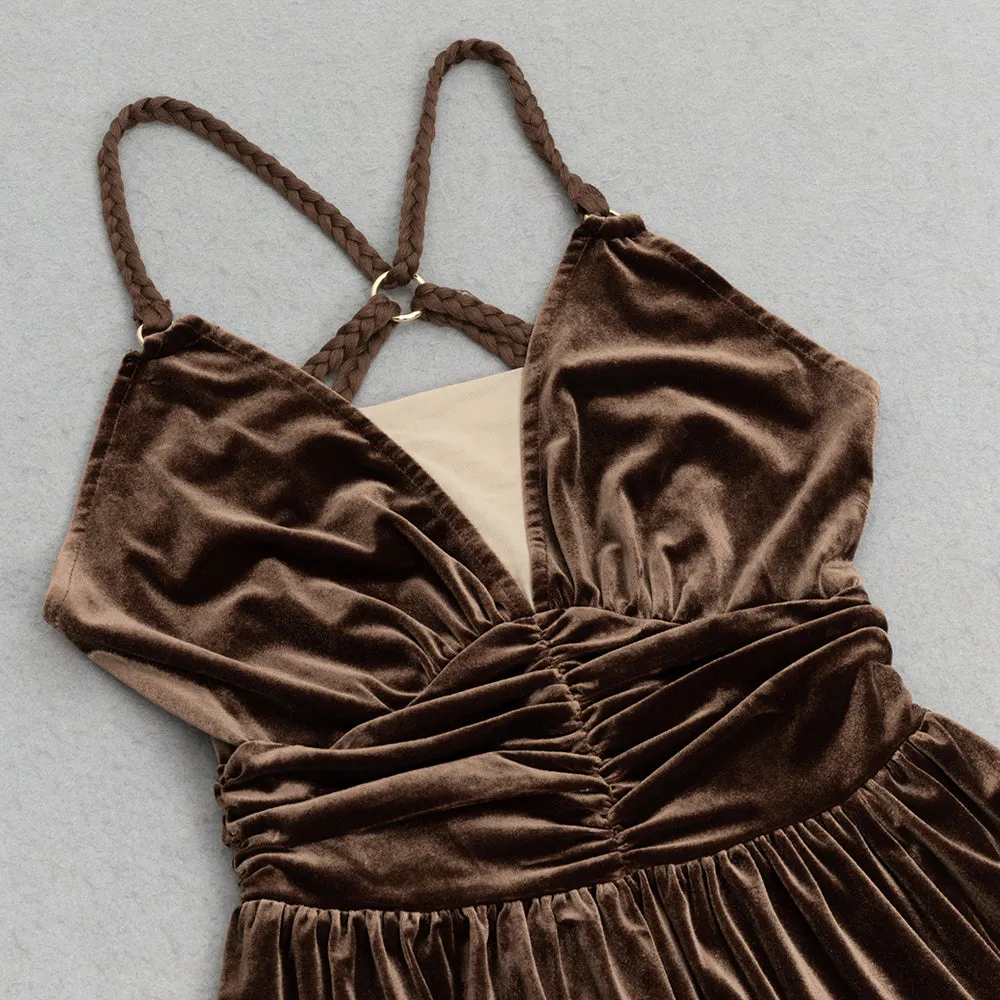 SLEEVELESS OPEN BACK BRAIDED ROPE CROSS DESIGN SUSPENDER MAXI DRESS Gloria Lanvin