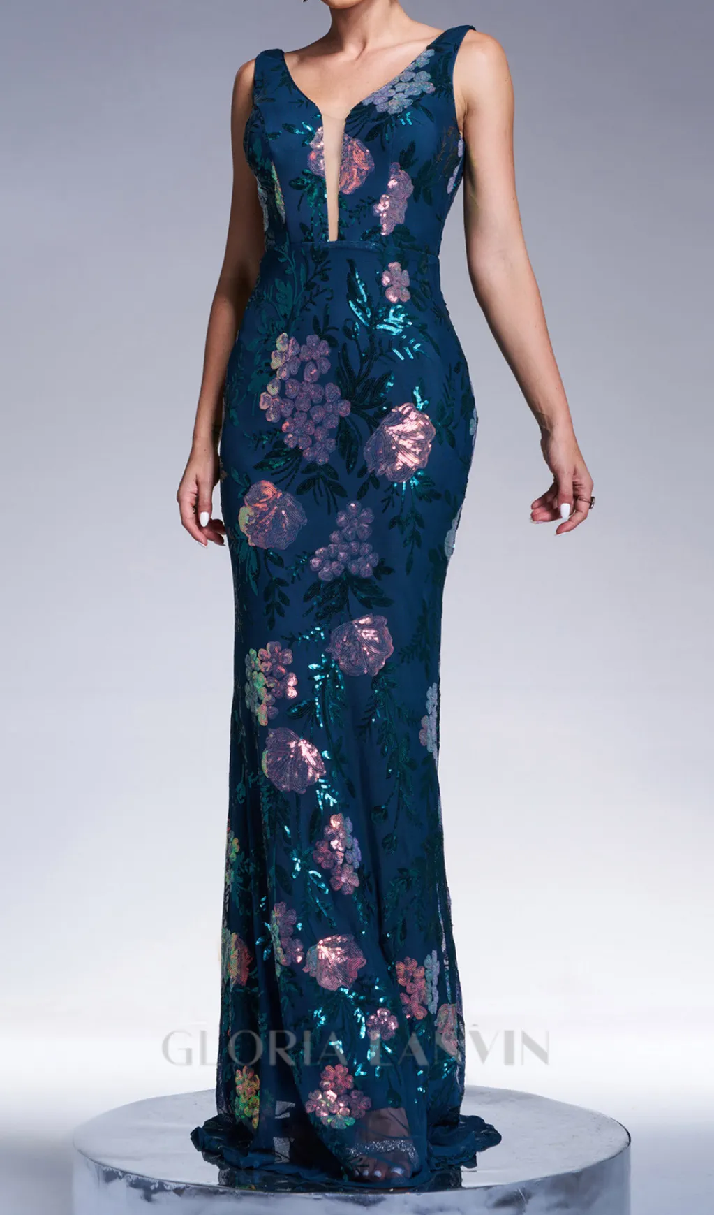 sleeveless sequin print maxi dress in dark green Gloria Lanvin