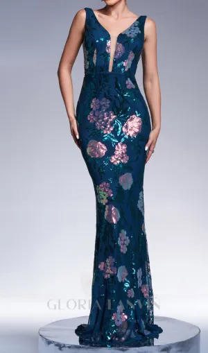 sleeveless sequin print maxi dress in dark green Gloria Lanvin