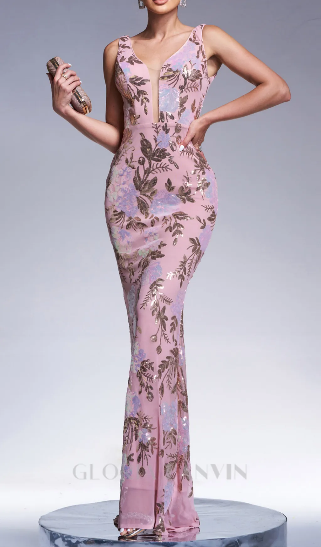 sleeveless sequin print maxi dress in pink Gloria Lanvin