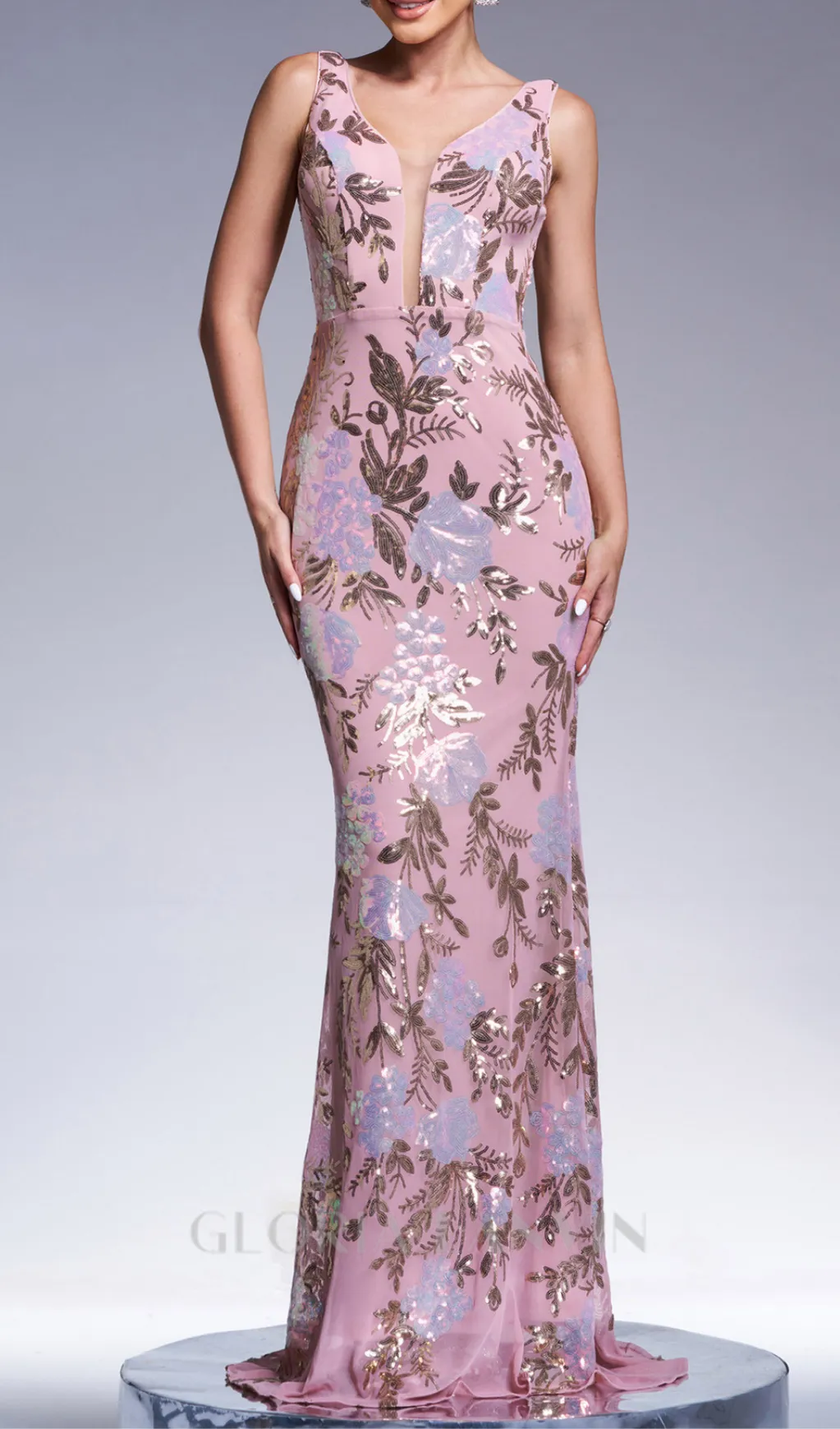 sleeveless sequin print maxi dress in pink Gloria Lanvin