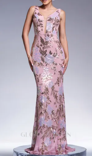 sleeveless sequin print maxi dress in pink Gloria Lanvin