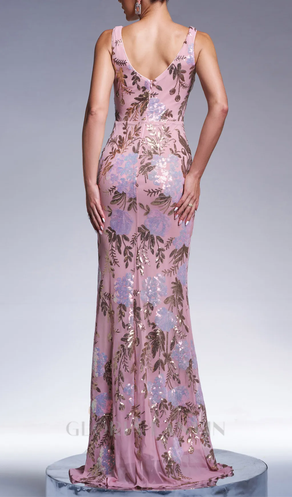 sleeveless sequin print maxi dress in pink Gloria Lanvin
