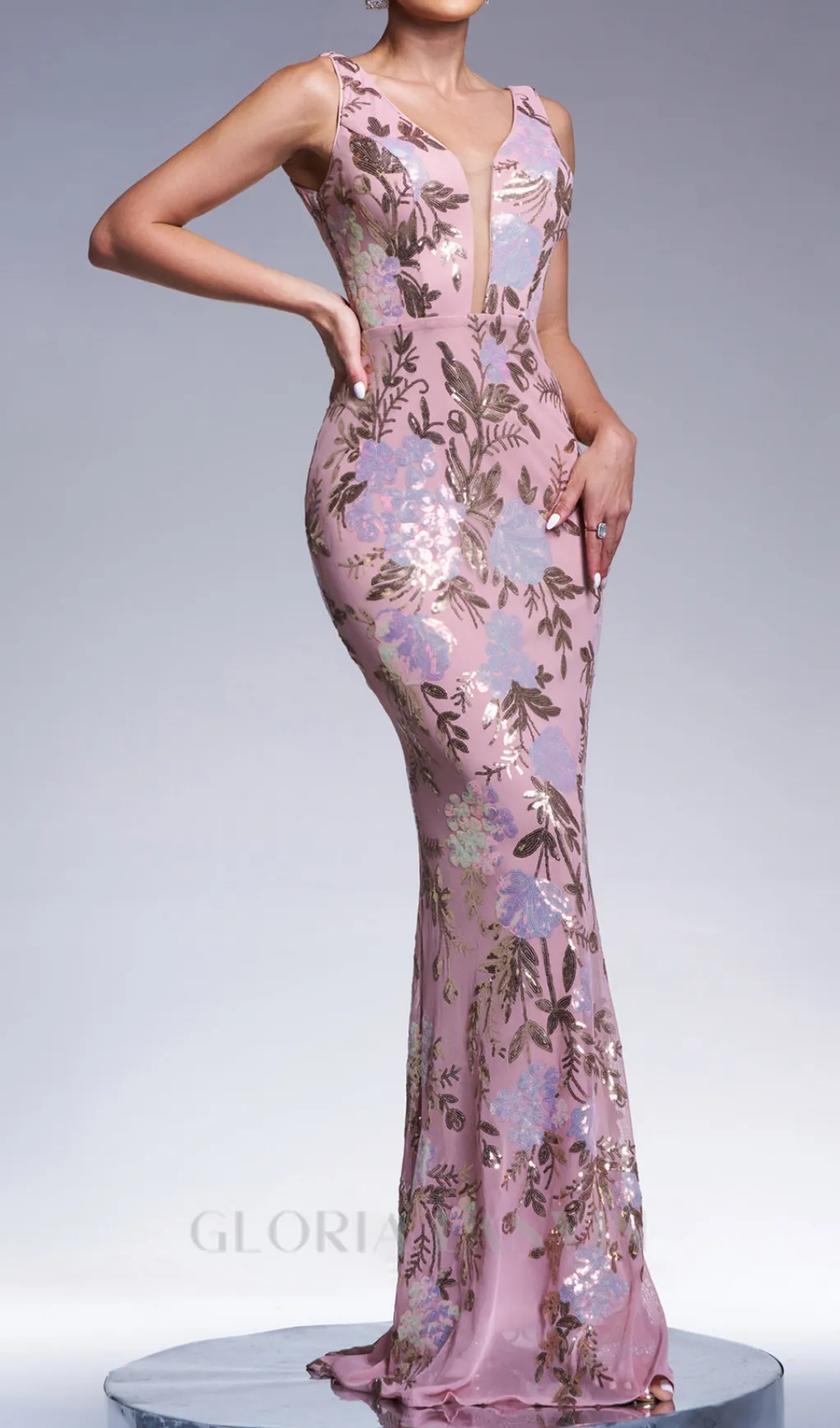 sleeveless sequin print maxi dress in pink Gloria Lanvin