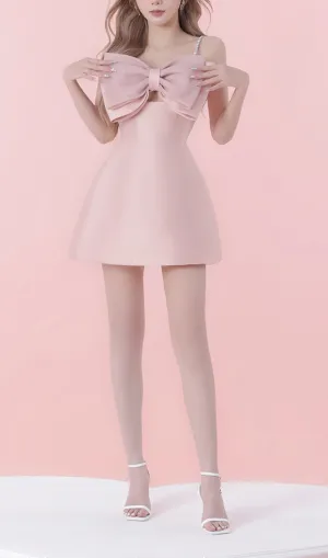 SLING BOW A-LINE MINI DRESS IN PINK Gloria Lanvin