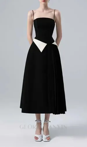 SLIP CONTRAST COLOR MIDI DRESS IN BLACK Gloria Lanvin