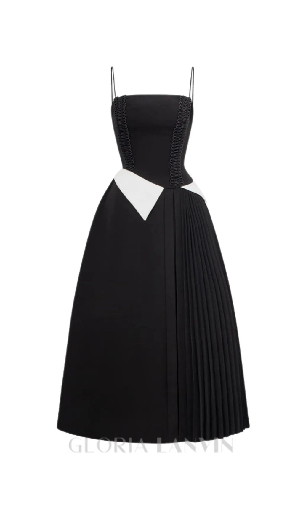 SLIP CONTRAST COLOR MIDI DRESS IN BLACK Gloria Lanvin