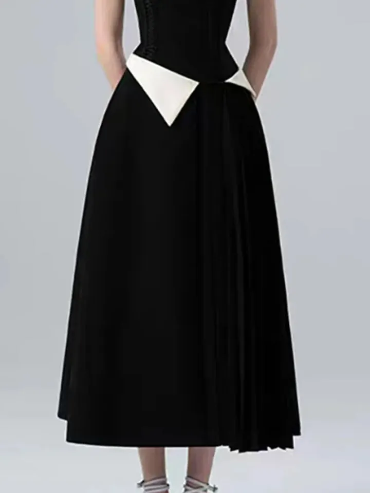 SLIP CONTRAST COLOR MIDI DRESS IN BLACK Gloria Lanvin