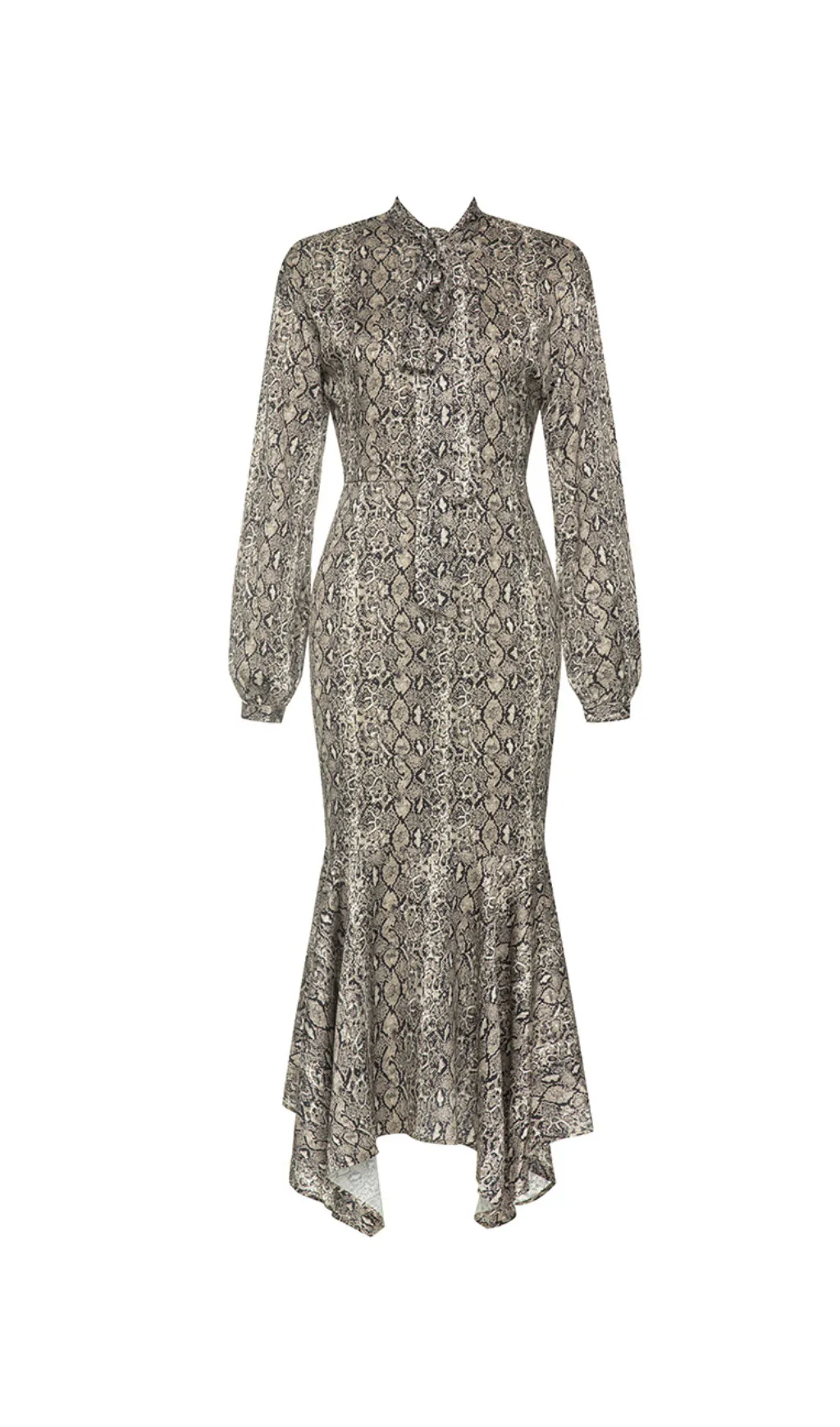 SNAKE PRINT LANTERN SLEEVE MERMAID HEM MAXI DRESS Gloria Lanvin
