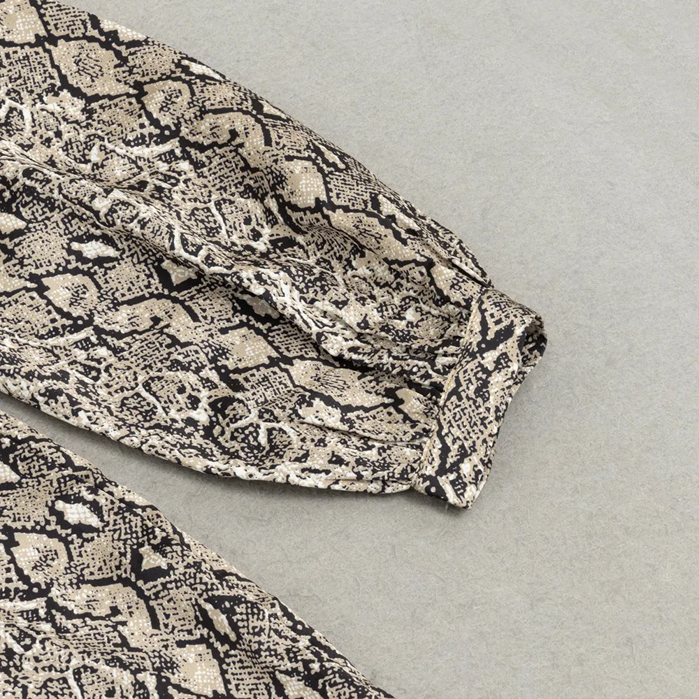 SNAKE PRINT LANTERN SLEEVE MERMAID HEM MAXI DRESS Gloria Lanvin