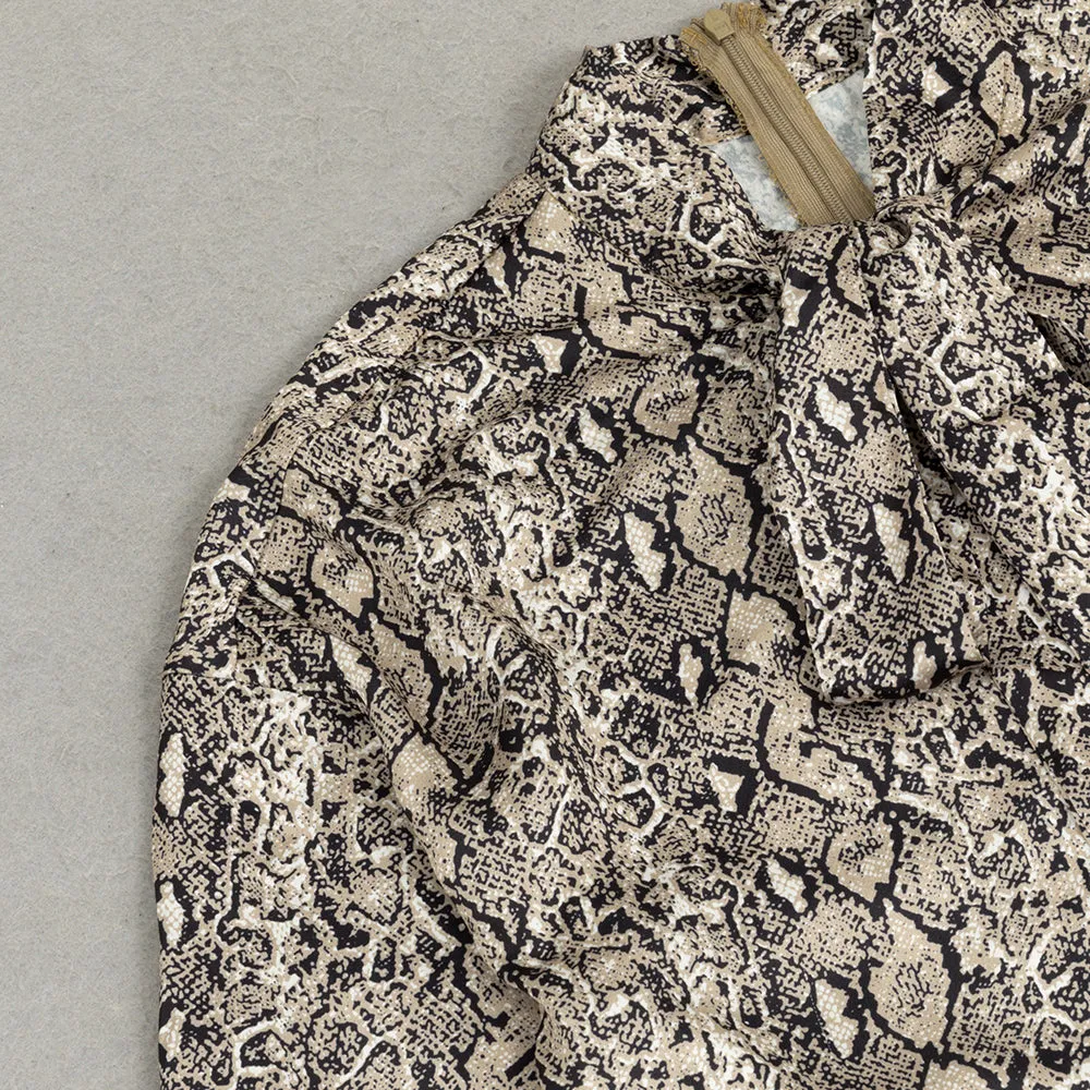 SNAKE PRINT LANTERN SLEEVE MERMAID HEM MAXI DRESS Gloria Lanvin