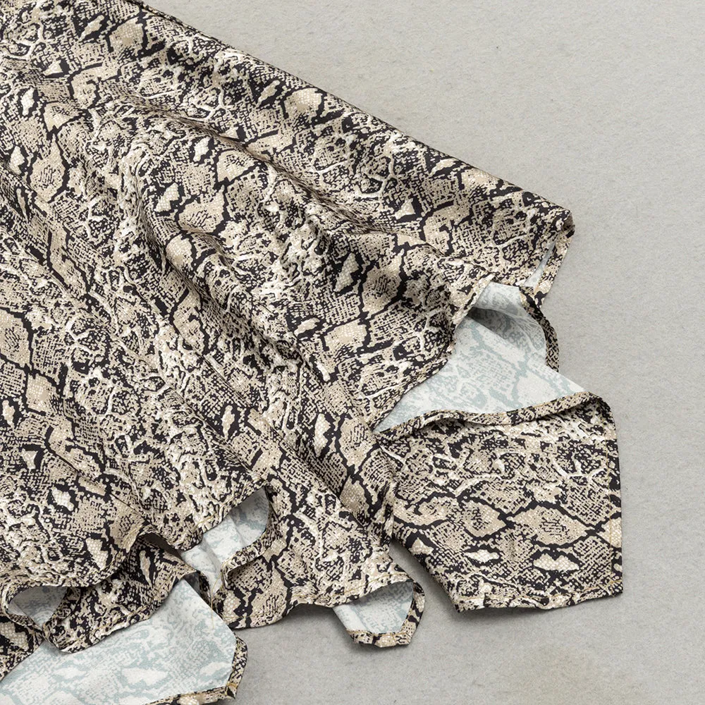 SNAKE PRINT LANTERN SLEEVE MERMAID HEM MAXI DRESS Gloria Lanvin