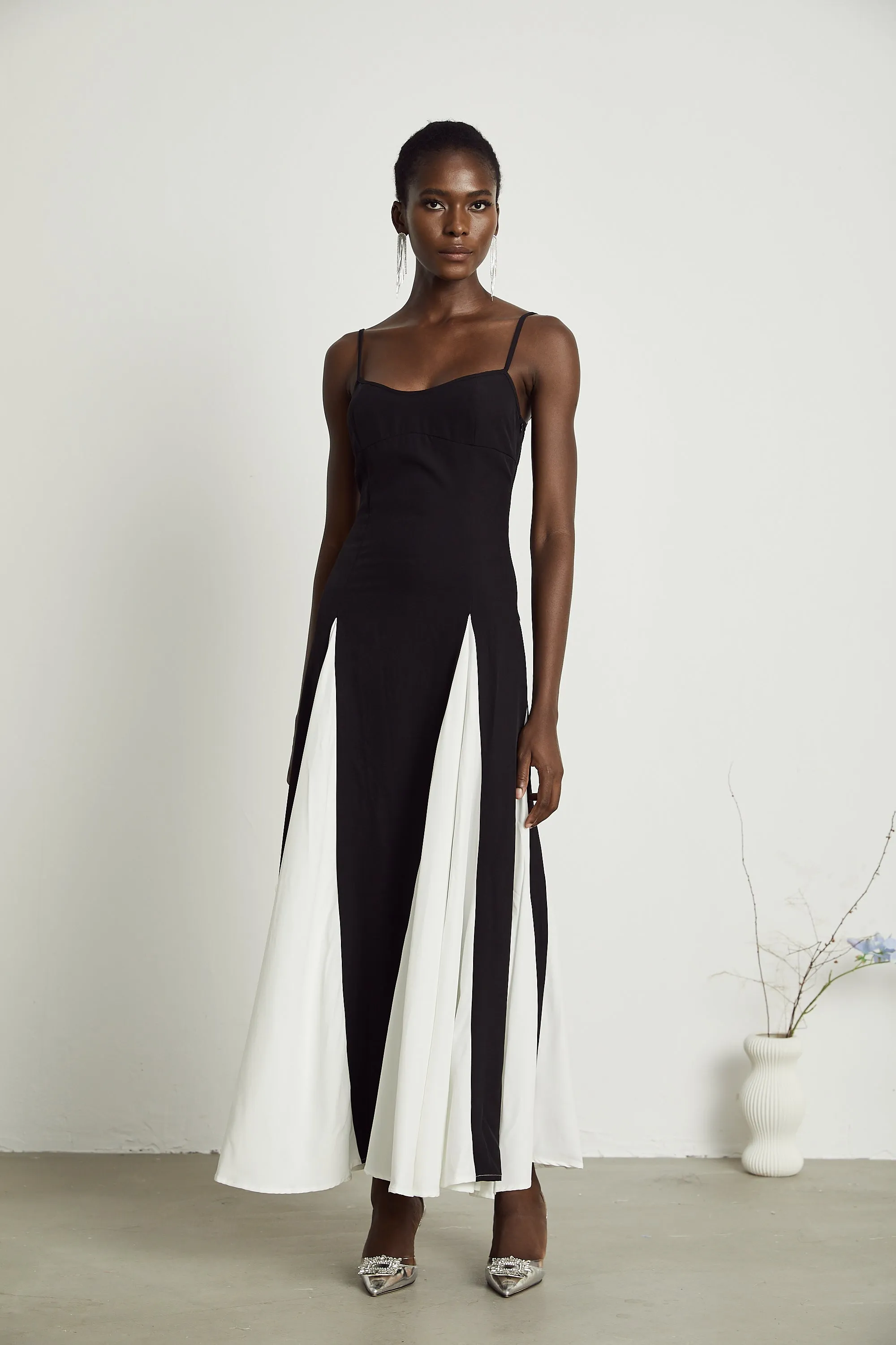 Sofie constrast-color pleated maxi dress Gloria Lanvin