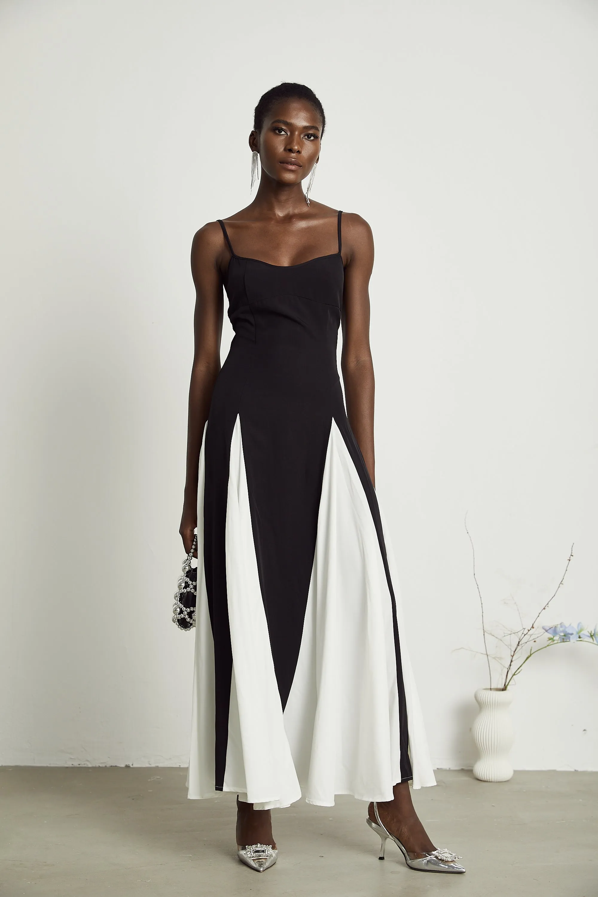 Sofie constrast-color pleated maxi dress Gloria Lanvin