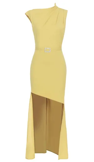 SOLID ASYMMETRICAL HIGH LOW DRESS IN YELLOW Gloria Lanvin