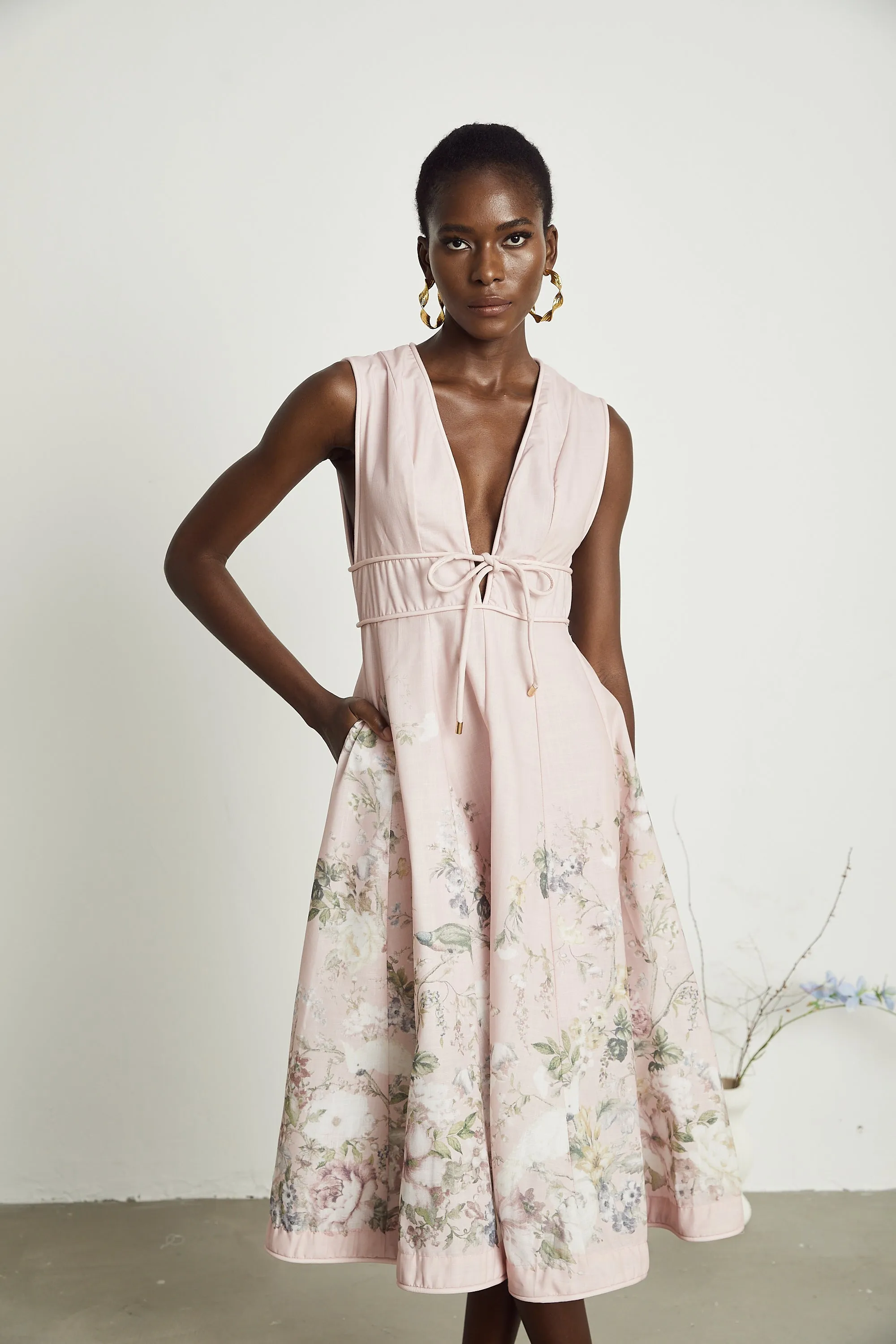 Sonia floral-print sleeveless midi dress in Pink Gloria Lanvin