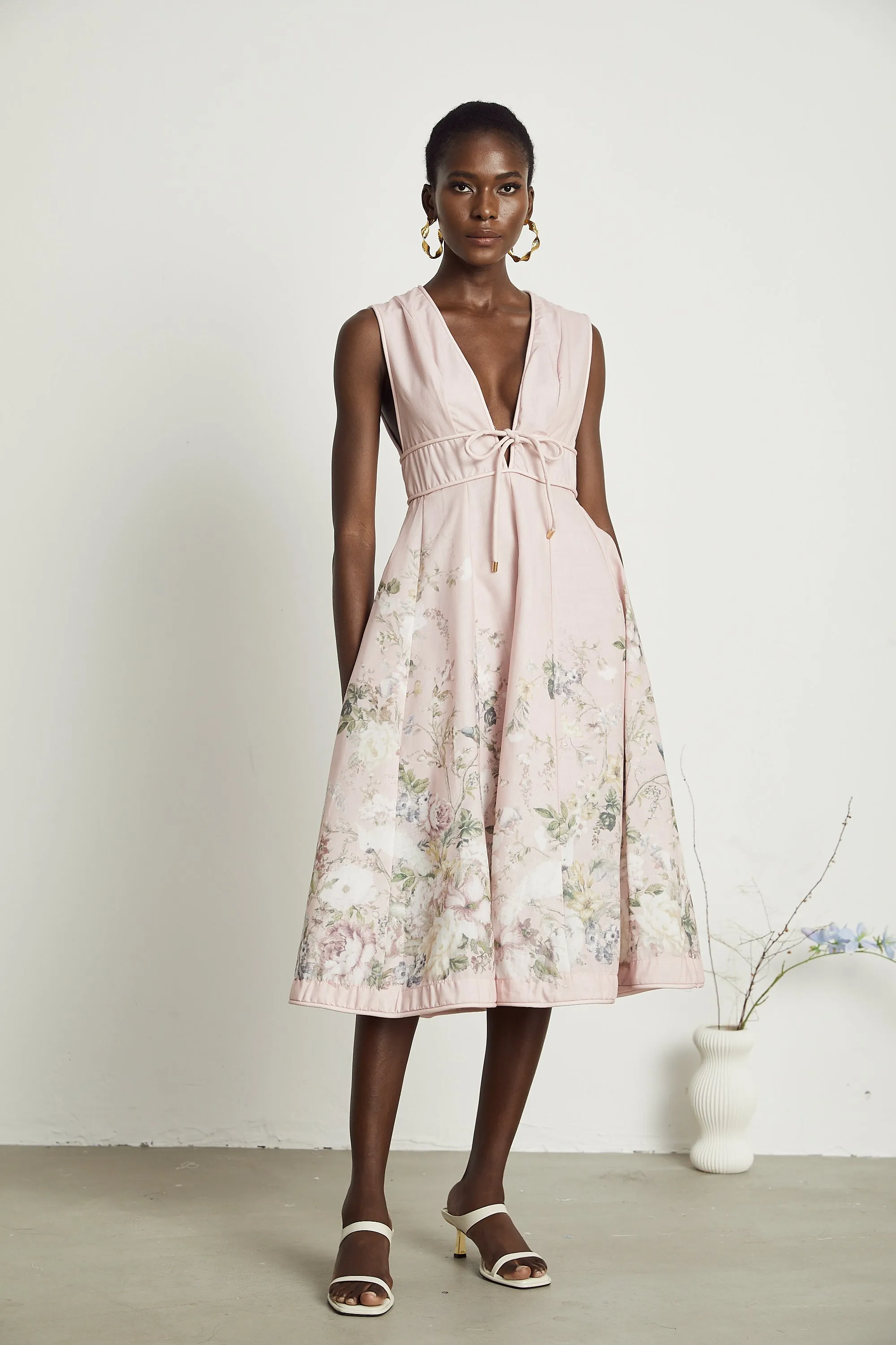 Sonia floral-print sleeveless midi dress in Pink Gloria Lanvin