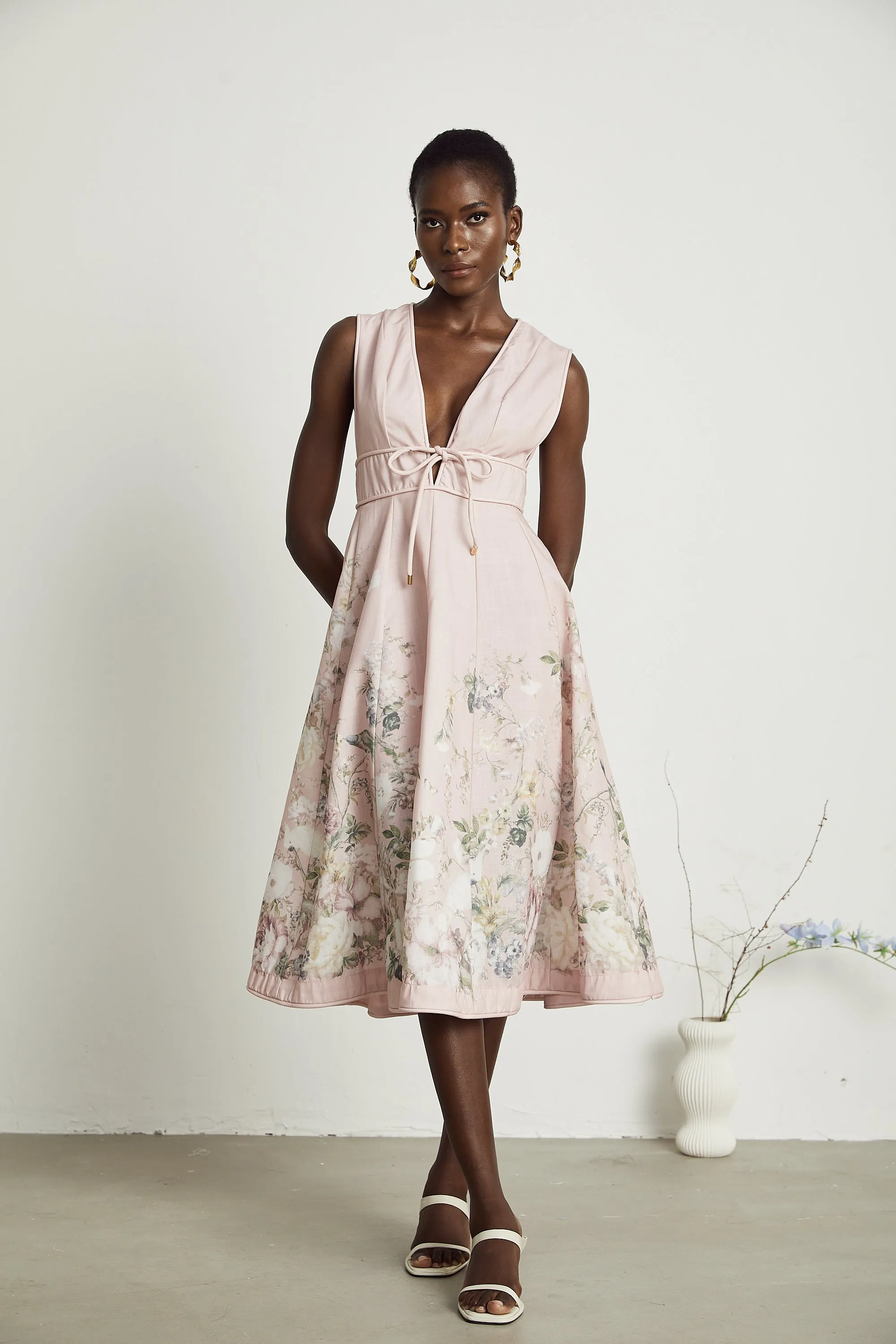 Sonia floral-print sleeveless midi dress in Pink Gloria Lanvin