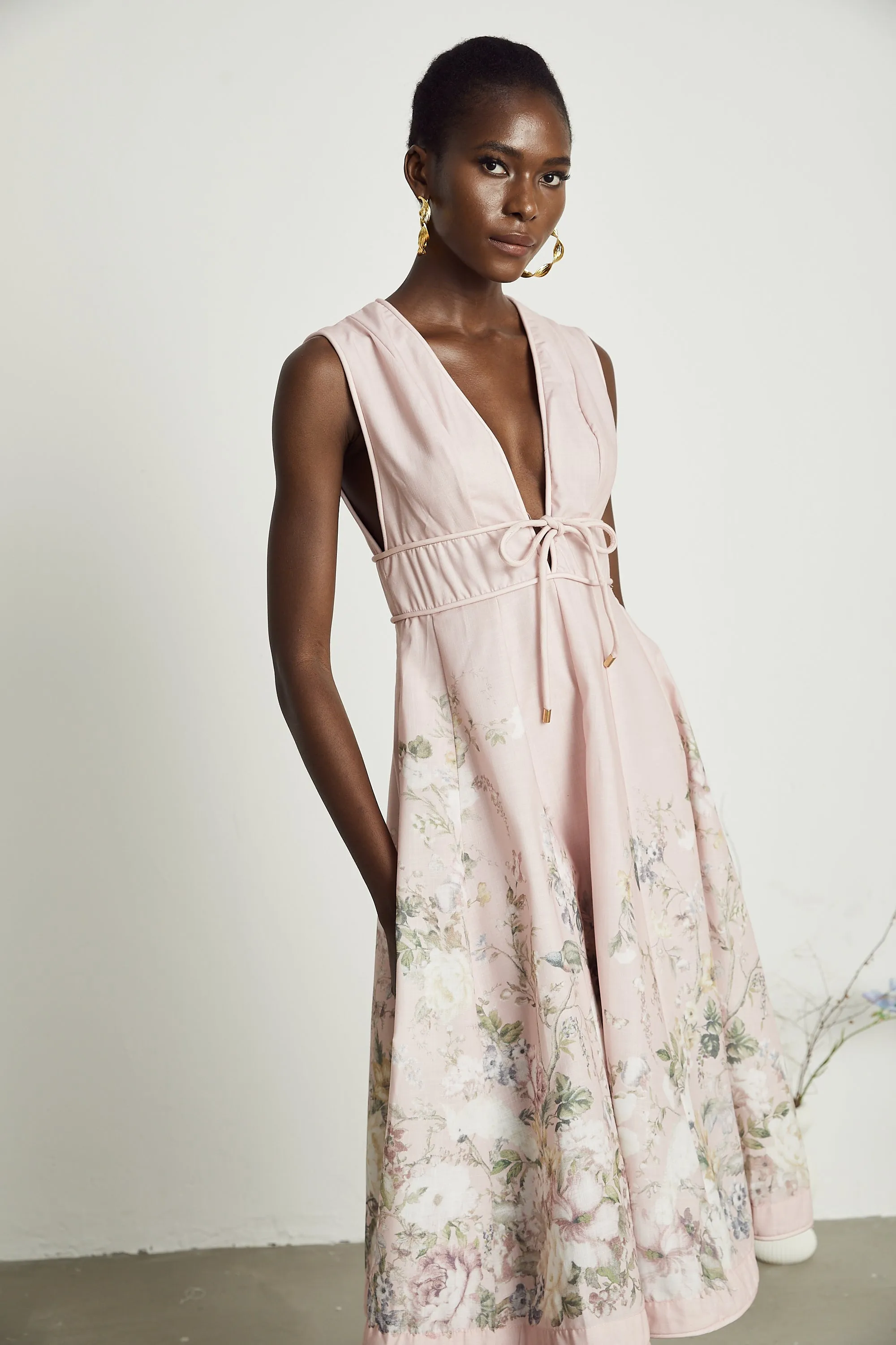 Sonia floral-print sleeveless midi dress in Pink Gloria Lanvin