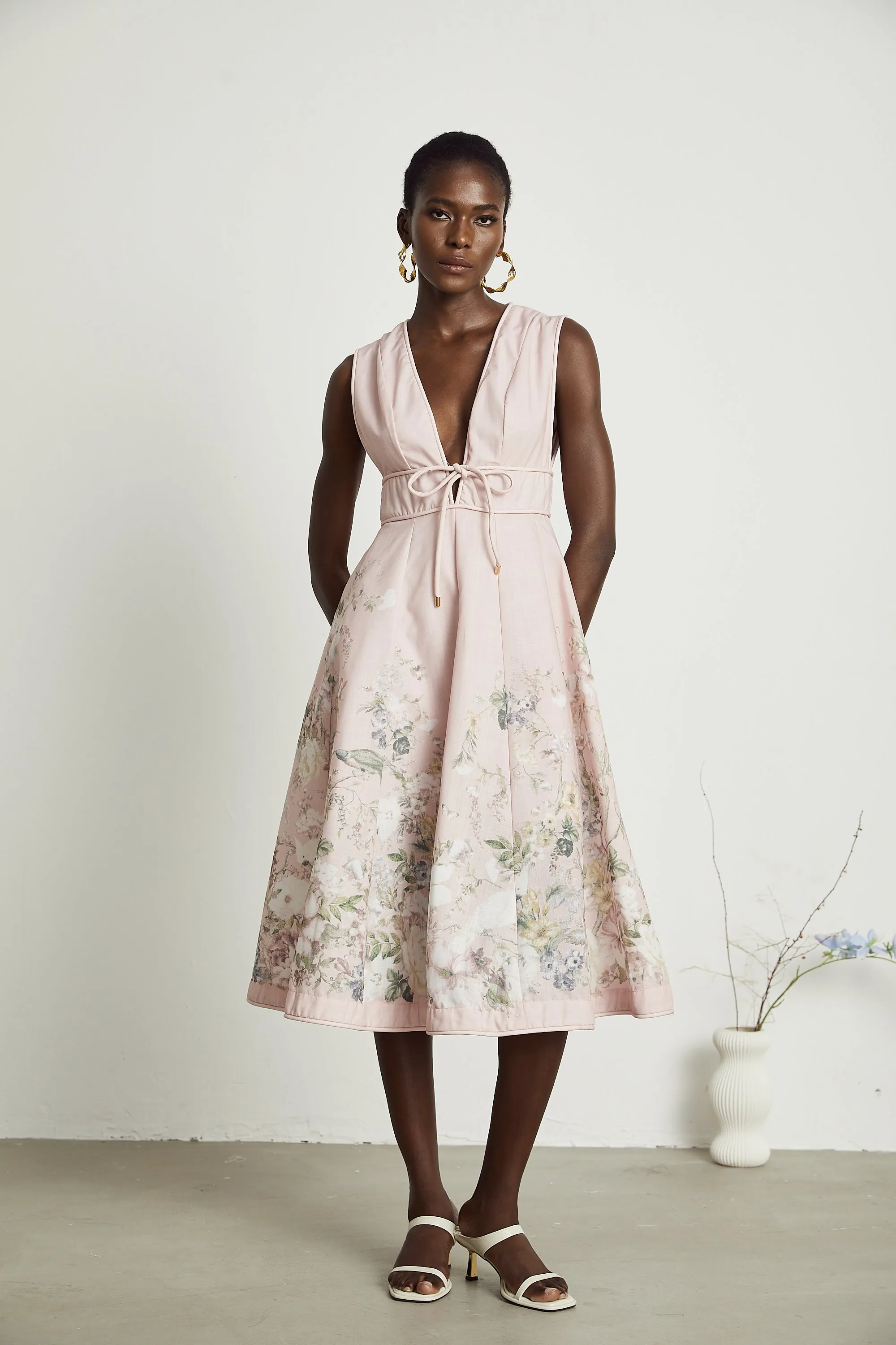 Sonia floral-print sleeveless midi dress in Pink Gloria Lanvin