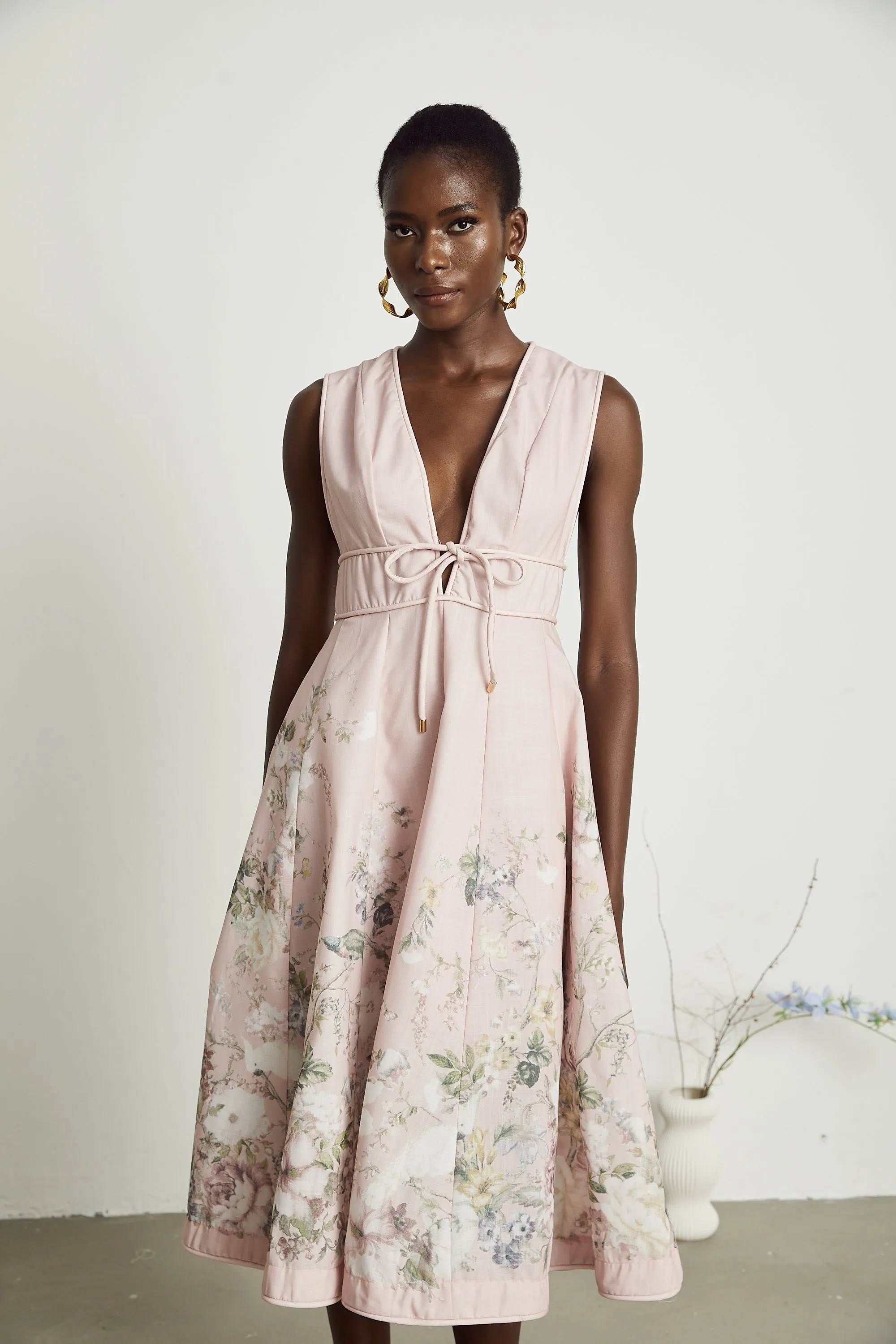 Sonia floral-print sleeveless midi dress in Pink Gloria Lanvin