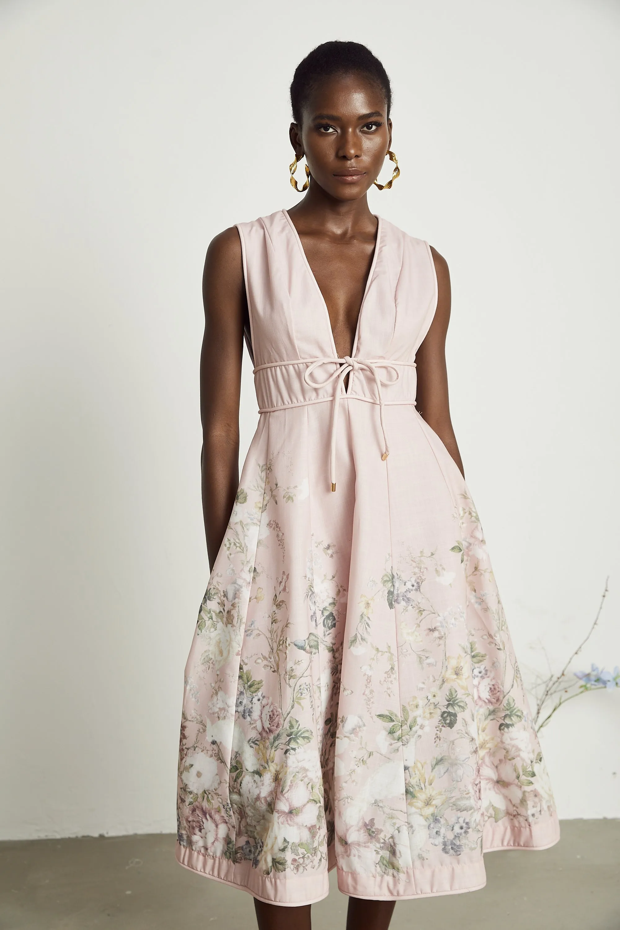 Sonia floral-print sleeveless midi dress in Pink Gloria Lanvin