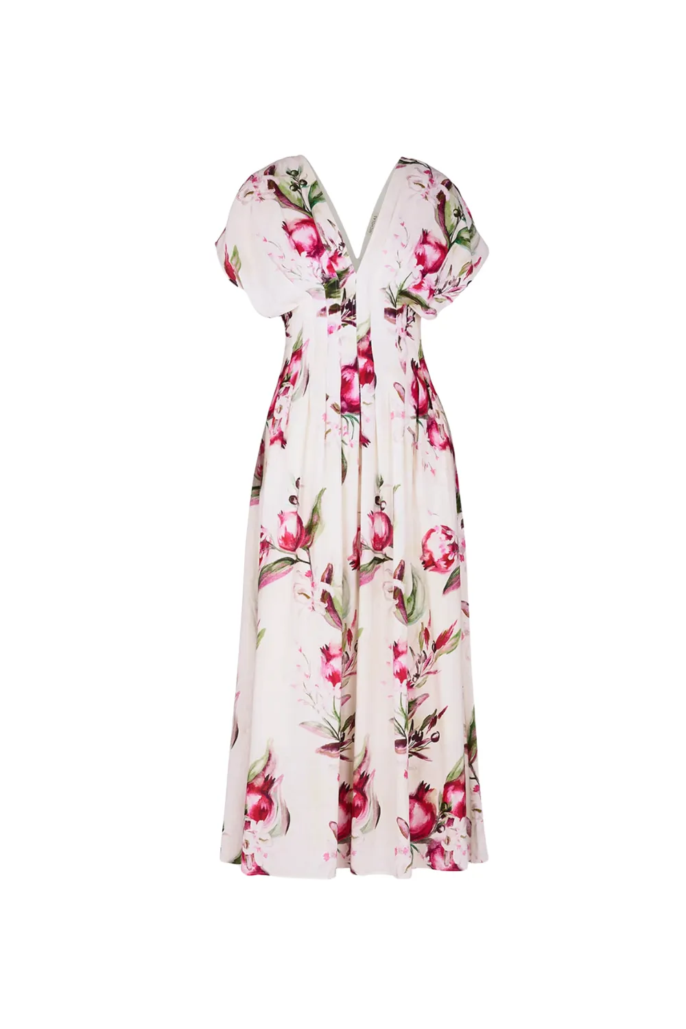 Sonya Pleated Floral Print Maxi Dress in white Gloria Lanvin