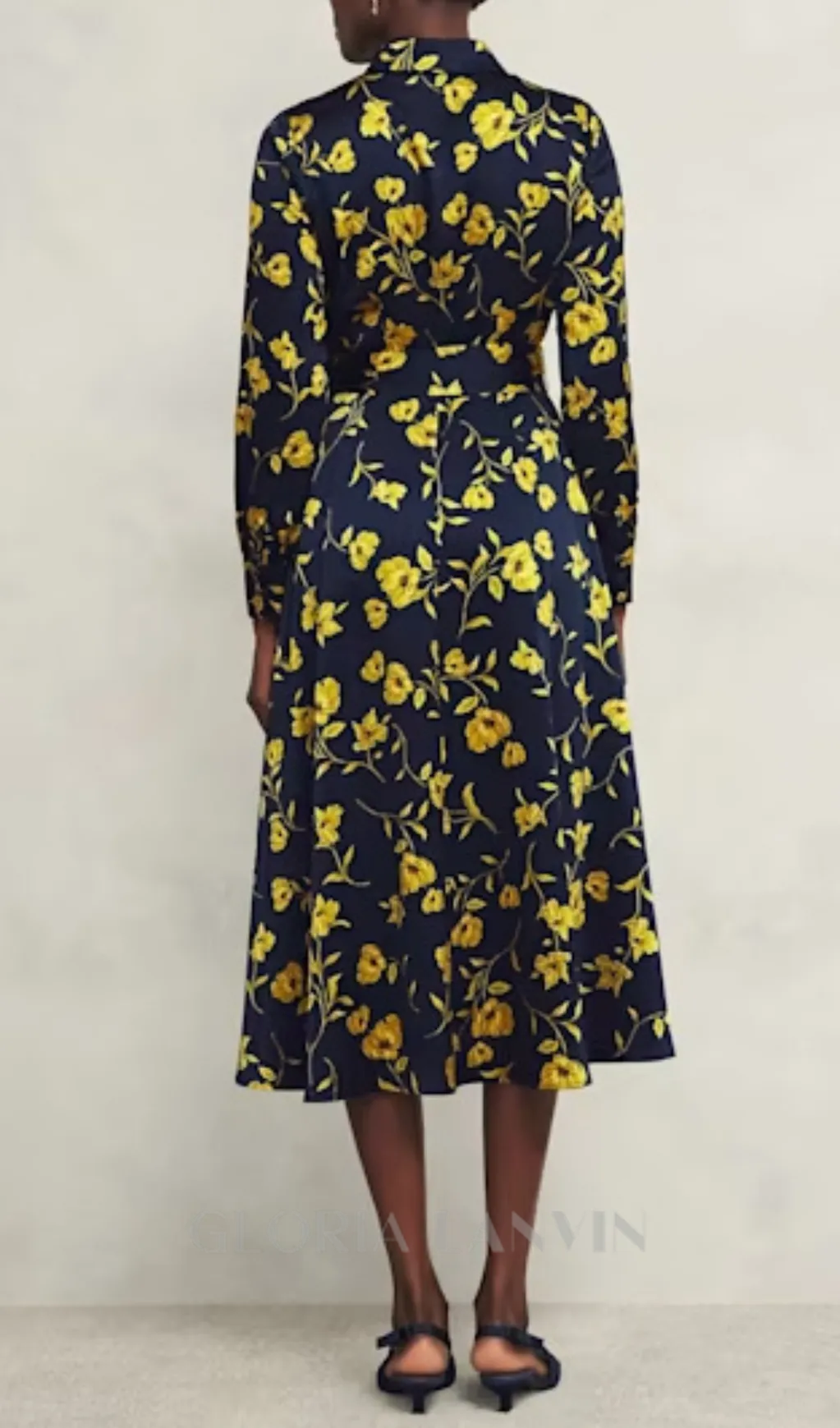 sophia floral shirt midi dress in navy yellow Gloria Lanvin