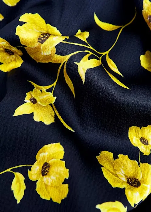 sophia floral shirt midi dress in navy yellow Gloria Lanvin