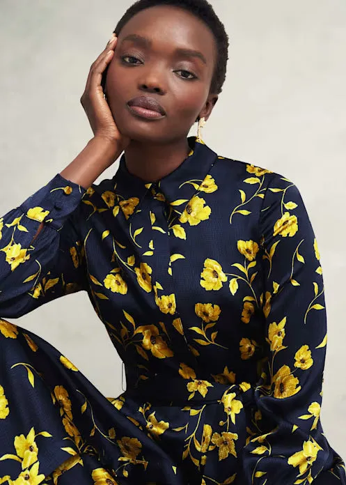 sophia floral shirt midi dress in navy yellow Gloria Lanvin