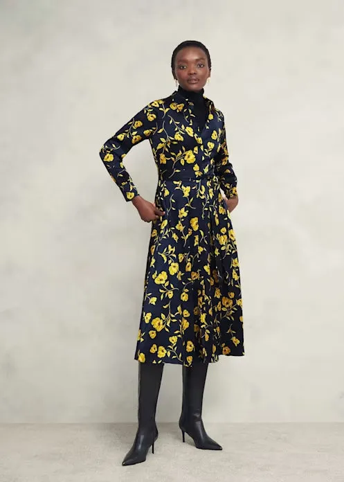 sophia floral shirt midi dress in navy yellow Gloria Lanvin